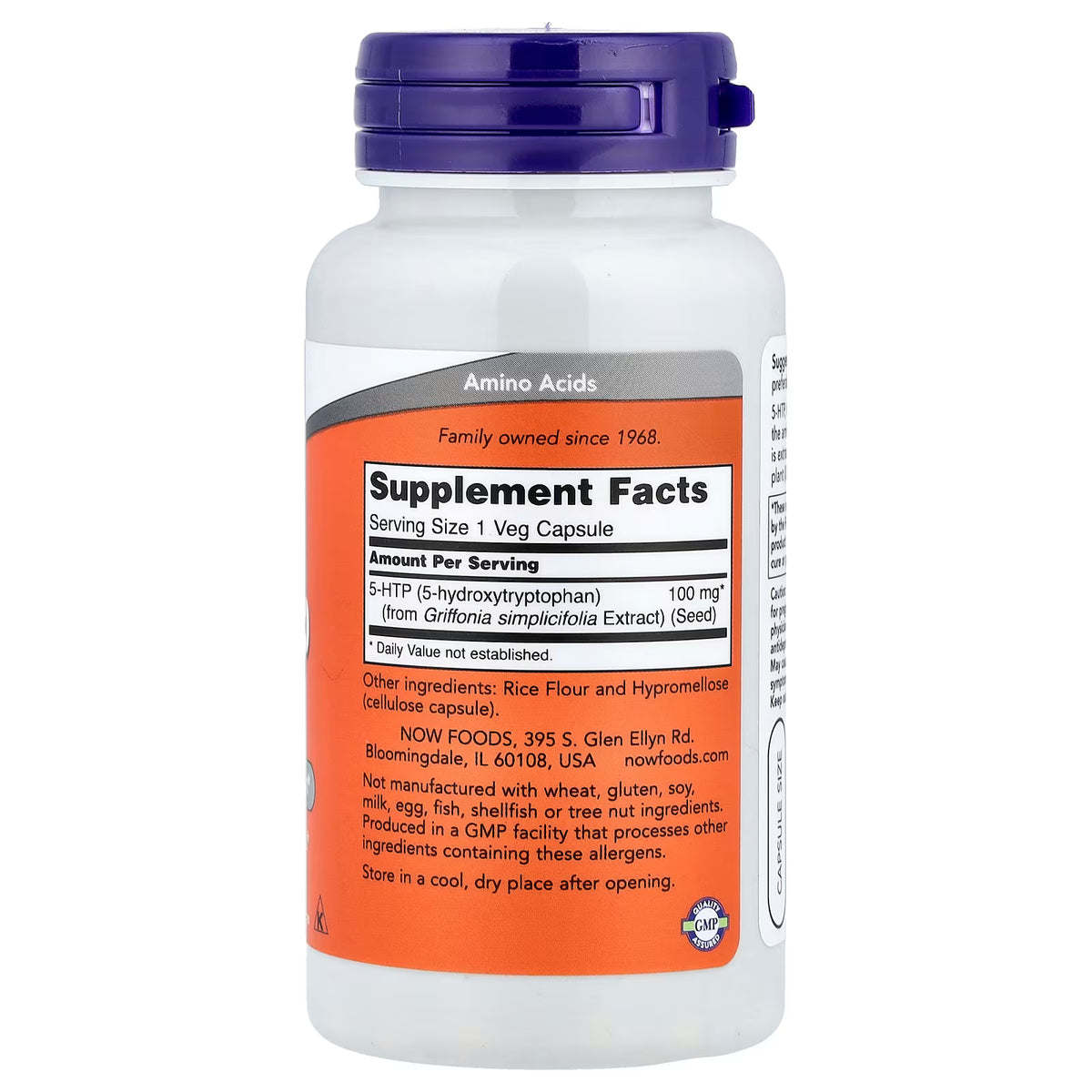 NOW Foods, 5-HTP, 100 mg, 60 Cápsulas Vegetais