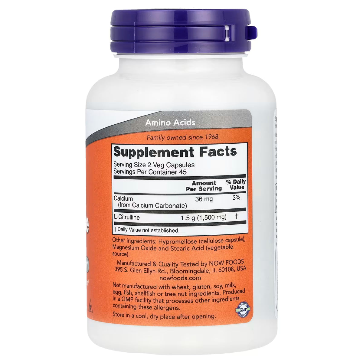 NOW Foods, L-Citrulina, 750 mg, 90 Cápsulas Vegetais
