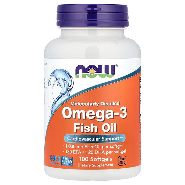 NOW Foods, Óleo de Peixe Ómega-3, 1.000 mg, 180 EPA - 120 DHA, 100 Cápsulas em Gel