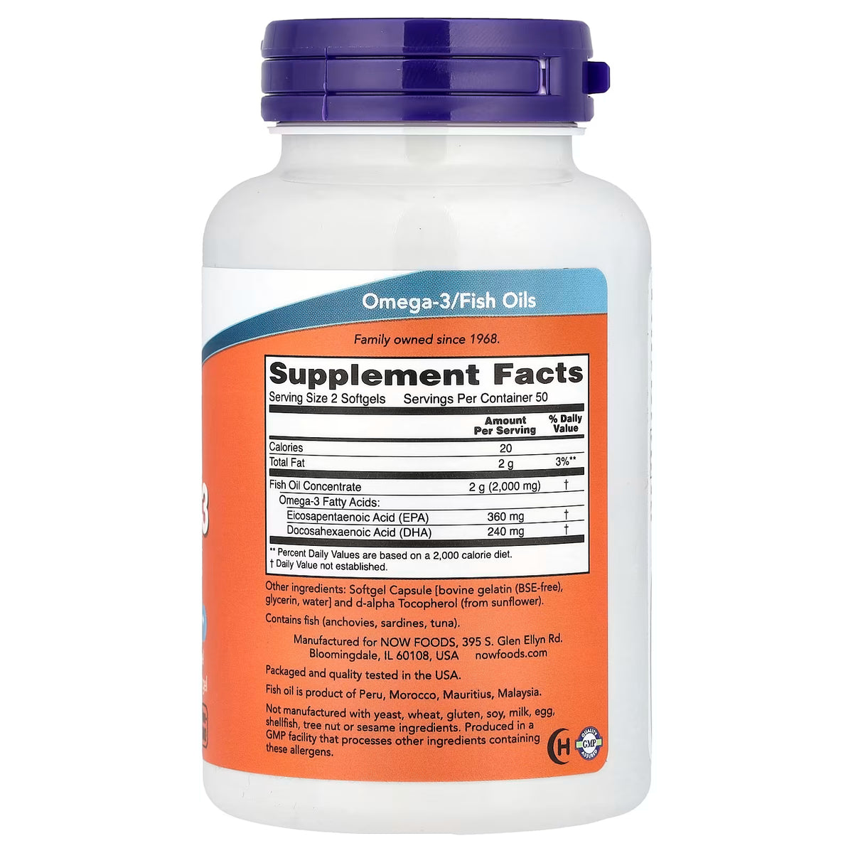 NOW Foods, Óleo de Peixe Ómega-3, 1.000 mg, 180 EPA - 120 DHA, 100 Cápsulas em Gel