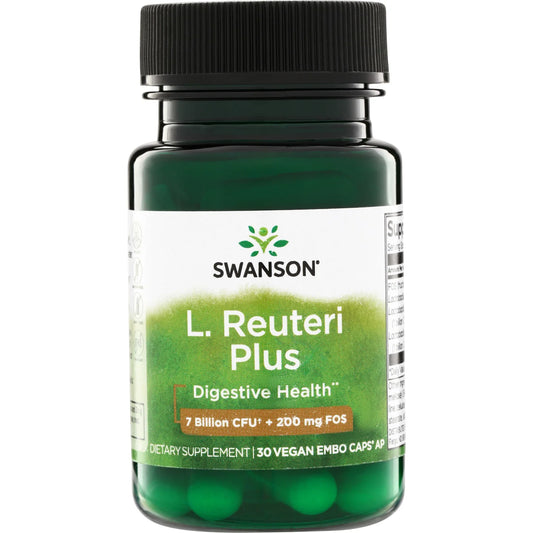 Swanson L. Reuteri Plus with L. Rhamnosus, L. Acidophilus & FOS 7 billion CFU 30 Vegan Capsules