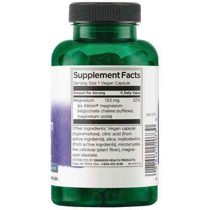 Swanson Albion Glicinato de Magnésio 133 mg 90 Cápsulas Vegetarianas