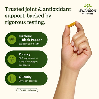 Swanson Curcuma e Pimenta Preta 600 mg 60 Cápsulas Vegan