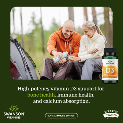 Swanson Vitamina D3 - Potência Máxima 5.000 UI (125 mcg) 250 Cápsulas Softgel