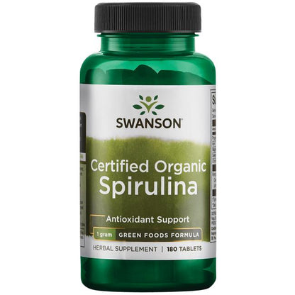 Swanson Espirulina 100% Biológica Certificada 500 mg 180 Comprimidos